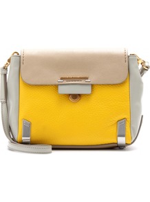 Sheltered Island Leather Shoulder Bag - predominant colour: yellow; secondary colour: stone; occasions: casual, work; type of pattern: light; style: shoulder; length: shoulder (tucks under arm); size: standard; material: leather; finish: plain; pattern: colourblock