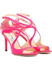 Ivette Patent Leather Neon Sandals - predominant colour: hot pink; occasions: evening, occasion, holiday; material: leather; heel height: high; embellishment: buckles; ankle detail: ankle strap; heel: stiletto; toe: open toe/peeptoe; style: strappy; trends: fluorescent; finish: fluorescent; pattern: plain