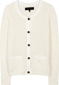 Stacy Knit Cardigan - neckline: round neck; pattern: plain; predominant colour: ivory; occasions: casual, work; length: standard; style: standard; fibres: cotton - mix; fit: standard fit; sleeve length: long sleeve; sleeve style: standard; texture group: knits/crochet; pattern type: knitted - fine stitch