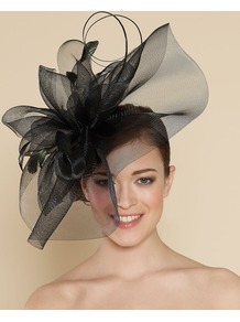 Ascot Statement Crinoline On Band - predominant colour: black; occasions: occasion; style: fascinator; size: large; material: sinamay; pattern: plain; embellishment: corsage