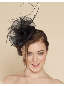 Ascot Concertina Crinoline Pill Box - predominant colour: black; occasions: evening, occasion; type of pattern: standard; style: fascinator; size: tiny/mini; material: macrame/raffia/straw; embellishment: fur; pattern: plain