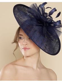 Ascot Tammara Disc With Crinoline Bow - predominant colour: navy; secondary colour: navy; occasions: evening, occasion; type of pattern: standard; style: fascinator; size: large; material: macrame/raffia/straw; embellishment: feather; pattern: plain