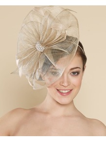 Ascot Fluted Disc With Bow - predominant colour: stone; occasions: evening, occasion; type of pattern: standard; style: fascinator; size: large; material: sinamay; pattern: plain; embellishment: corsage