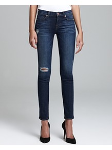 Jeans Mid Rise Rail Destruction In Norfolk - style: skinny leg; pattern: plain; pocket detail: traditional 5 pocket; waist: mid/regular rise; predominant colour: navy; occasions: casual; length: ankle length; fibres: cotton - stretch; jeans detail: whiskering, shading down centre of thigh, dark wash; texture group: denim; pattern type: fabric