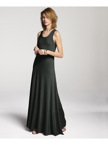 Racer Back Maxi - sleeve style: standard vest straps/shoulder straps; pattern: plain; style: maxi dress; back detail: racer back/sports back; predominant colour: khaki; occasions: casual, holiday; length: floor length; fit: body skimming; neckline: scoop; fibres: viscose/rayon - stretch; sleeve length: sleeveless; pattern type: fabric; texture group: jersey - stretchy/drapey