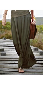 Jersey Tiered Maxi Skirt - pattern: plain; fit: loose/voluminous; waist detail: belted waist/tie at waist/drawstring; waist: mid/regular rise; predominant colour: dark green; occasions: casual, holiday; length: floor length; style: maxi skirt; fibres: viscose/rayon - 100%; hip detail: soft pleats at hip/draping at hip/flared at hip; texture group: cotton feel fabrics; pattern type: fabric