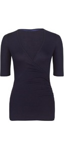 Short Sleeve Fixed Wrap Top - neckline: low v-neck; pattern: plain; style: wrap/faux wrap; predominant colour: navy; occasions: casual, evening, work; length: standard; fibres: viscose/rayon - stretch; fit: body skimming; sleeve length: half sleeve; sleeve style: standard; pattern type: fabric; texture group: jersey - stretchy/drapey