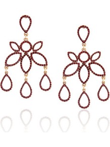 Gold Plated Crystal Earrings - predominant colour: burgundy; secondary colour: gold; occasions: evening, occasion, holiday; style: chandelier; length: long; size: large/oversized; material: chain/metal; fastening: pierced; finish: plain; embellishment: jewels