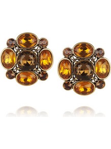Gold Plated Crystal Clip Earrings - secondary colour: chocolate brown; predominant colour: gold; occasions: evening, work, occasion, holiday; style: stud; length: short; size: standard; material: chain/metal; fastening: pierced; embellishment: jewels