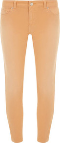 Peach Ankle Grazer Jean - style: skinny leg; pattern: plain; waist: low rise; pocket detail: traditional 5 pocket; predominant colour: nude; occasions: casual; length: ankle length; fibres: cotton - 100%; jeans detail: shading down centre of thigh; texture group: denim; pattern type: fabric