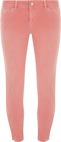 Coral Ankle Grazer Jean - style: skinny leg; pattern: plain; waist: low rise; pocket detail: traditional 5 pocket; predominant colour: coral; occasions: casual; length: ankle length; fibres: cotton - 100%; texture group: denim; pattern type: fabric