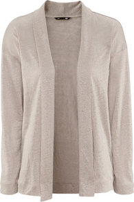 Linen Cardigan - pattern: plain; neckline: shawl; length: below the bottom; bust detail: ruching/gathering/draping/layers/pintuck pleats at bust; style: open front; predominant colour: stone; occasions: casual, evening, work, holiday; fibres: linen - 100%; fit: loose; sleeve length: long sleeve; sleeve style: standard; texture group: knits/crochet; pattern type: knitted - fine stitch