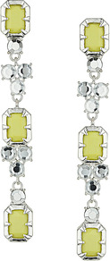 Yellow Jewel Earrings - predominant colour: primrose yellow; secondary colour: silver; occasions: evening, occasion; style: drop; length: long; size: large/oversized; material: chain/metal; fastening: pierced; finish: metallic; embellishment: jewels