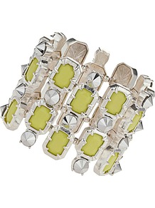 Yellow Jewel And Stud Bracelet - predominant colour: primrose yellow; secondary colour: silver; occasions: casual, evening, occasion, holiday; style: cuff; size: large/oversized; material: chain/metal; trends: fluorescent; finish: metallic; embellishment: jewels