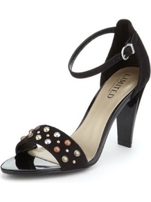 Limited Collection Studded Sandals - predominant colour: black; occasions: evening; material: faux leather; heel height: high; embellishment: studs; ankle detail: ankle strap; heel: cone; toe: open toe/peeptoe; style: standard; finish: plain; pattern: plain