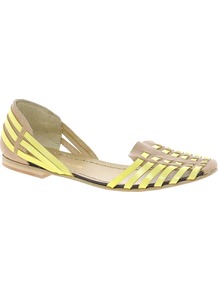 Sacha Neon Slipper Shoes - secondary colour: lime; predominant colour: camel; occasions: casual, holiday; material: leather; heel height: flat; toe: round toe; style: ballerinas / pumps; trends: fluorescent; finish: plain; pattern: colourblock