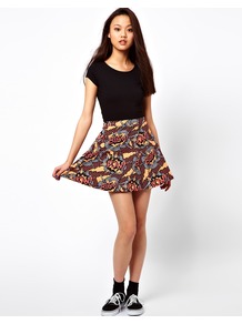 Comic Print Skater Skirt - length: mid thigh; fit: loose/voluminous; waist: mid/regular rise; predominant colour: true red; secondary colour: primrose yellow; occasions: casual; style: fit & flare; fibres: cotton - stretch; hip detail: soft pleats at hip/draping at hip/flared at hip; trends: statement prints; pattern type: fabric; pattern size: big & busy; pattern: patterned/print; texture group: jersey - stretchy/drapey