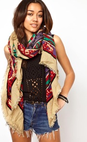 Navajo Print Pashmina Scarf - occasions: casual; predominant colour: multicoloured; type of pattern: heavy; style: pashmina; size: large; material: fabric; embellishment: fringing; trends: statement prints; pattern: patterned/print