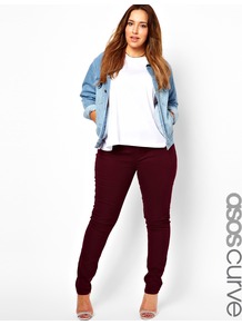 Curve Supersoft Skinny Jean In Oxblood - style: skinny leg; length: standard; pattern: plain; waist: high rise; pocket detail: traditional 5 pocket; predominant colour: burgundy; occasions: casual, evening, holiday; fibres: cotton - stretch; texture group: denim; pattern type: fabric