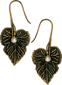 Leaf And Pearl Charm Earrings - predominant colour: bronze; occasions: casual, evening, work, holiday; style: drop; length: mid; size: standard; material: chain/metal; fastening: pierced; finish: plain; embellishment: pearls