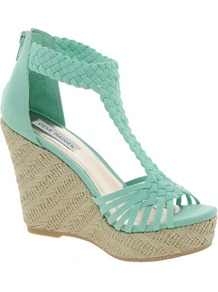 Rise Weave Wedges - predominant colour: pistachio; occasions: casual, holiday; material: fabric; heel height: high; ankle detail: ankle strap; heel: wedge; toe: open toe/peeptoe; style: standard; finish: plain; pattern: plain