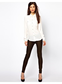 Midnight Magic Leggings - length: standard; pattern: plain; style: leggings; waist detail: elasticated waist; waist: low rise; secondary colour: gold; predominant colour: black; occasions: casual, evening; fibres: viscose/rayon - stretch; texture group: jersey - clingy; trends: metallics; fit: skinny/tight leg; pattern type: fabric