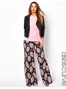 Curve Wide Leg Trouser In Vintage Floral - style: palazzo; waist: high rise; length: extra long; occasions: casual, evening, holiday; fibres: viscose/rayon - 100%; predominant colour: multicoloured; trends: high impact florals; fit: wide leg; pattern type: fabric; pattern size: big & busy; pattern: florals; texture group: other - light to midweight
