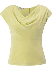 Leila Top, Lemon - neckline: cowl/draped neck; sleeve style: capped; pattern: plain; predominant colour: primrose yellow; occasions: casual, evening, work, holiday; length: standard; style: top; fibres: silk - 100%; fit: tailored/fitted; sleeve length: short sleeve; texture group: silky - light; pattern type: fabric