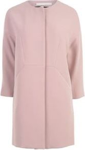 Crepe Cocoon Coat - pattern: plain; collar: round collar/collarless; style: single breasted; length: mid thigh; predominant colour: blush; occasions: casual, evening, occasion; fit: straight cut (boxy); fibres: polyester/polyamide - stretch; sleeve length: long sleeve; sleeve style: standard; texture group: crepes; collar break: high; pattern type: fabric