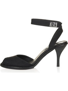 Nylon Two Part Mid Sandals - predominant colour: black; occasions: evening, work, occasion; material: leather; heel height: mid; ankle detail: ankle strap; heel: stiletto; toe: open toe/peeptoe; style: standard; finish: plain; pattern: animal print