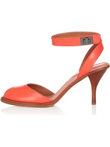 Nylon Two Part Mid Sandals - predominant colour: coral; occasions: casual, evening, occasion; material: leather; heel height: mid; ankle detail: ankle strap; heel: stiletto; toe: open toe/peeptoe; style: standard; finish: plain; pattern: plain