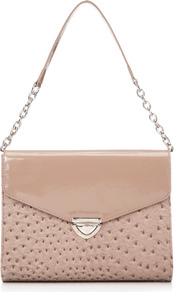 Nude Shoulder Bag - predominant colour: nude; occasions: casual, evening, occasion; type of pattern: light; style: shoulder; length: shoulder (tucks under arm); size: standard; material: faux leather; pattern: animal print; finish: patent; embellishment: chain/metal