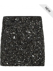 Quartz Skirt - length: mini; fit: tight; waist detail: fitted waist; hip detail: fitted at hip; waist: mid/regular rise; secondary colour: charcoal; predominant colour: black; occasions: evening, occasion; style: mini skirt; fibres: polyester/polyamide - stretch; trends: metallics; pattern type: fabric; pattern size: standard; pattern: patterned/print; texture group: woven bulky/heavy; embellishment: beading