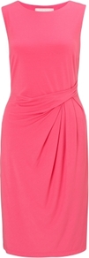 Flora Dress - style: shift; neckline: round neck; pattern: plain; sleeve style: sleeveless; predominant colour: hot pink; occasions: evening, occasion; length: just above the knee; fit: body skimming; fibres: viscose/rayon - stretch; hip detail: ruching/gathering at hip; sleeve length: sleeveless; pattern type: fabric; texture group: jersey - stretchy/drapey