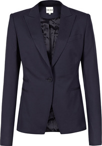 Maxine One Button Tailored Jacket - pattern: plain; style: single breasted blazer; collar: standard lapel/rever collar; predominant colour: navy; occasions: work; length: standard; fit: tailored/fitted; fibres: wool - stretch; back detail: back vent/flap at back; sleeve length: long sleeve; sleeve style: standard; collar break: low/open; pattern type: fabric; pattern size: standard; texture group: woven light midweight