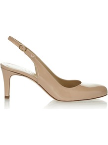 Tina Slingback, Nude - predominant colour: nude; occasions: evening, work, occasion, holiday; material: leather; heel height: mid; heel: standard; toe: round toe; style: slingbacks; finish: patent; pattern: plain