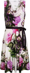 Lyndsey Prom Dress, Multi - style: shift; neckline: cowl/draped neck; sleeve style: sleeveless; waist detail: belted waist/tie at waist/drawstring; bust detail: ruching/gathering/draping/layers/pintuck pleats at bust; length: just above the knee; fit: fitted at waist & bust; fibres: polyester/polyamide - stretch; occasions: occasion; hip detail: soft pleats at hip/draping at hip/flared at hip; predominant colour: multicoloured; sleeve length: sleeveless; trends: high impact florals; pattern type: fabric; pattern size: big & busy; pattern: florals; texture group: jersey - stretchy/drapey
