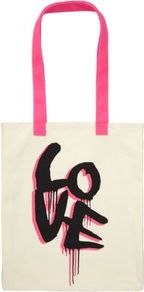 Teens Cream Love Shopper Bag - predominant colour: ivory; secondary colour: hot pink; occasions: casual, holiday; type of pattern: large; style: tote; length: handle; size: standard; material: fabric; finish: plain; pattern: patterned/print