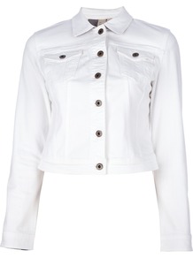 'Camerton' Denim Jacket - pattern: plain; length: cropped; style: denim; fit: slim fit; predominant colour: white; occasions: casual; fibres: cotton - stretch; collar: shirt collar/peter pan/zip with opening; sleeve length: long sleeve; sleeve style: standard; texture group: denim; collar break: high/illusion of break when open; pattern type: fabric