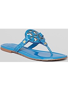 Thong Sandals Miller - predominant colour: diva blue; secondary colour: gold; occasions: casual, evening, holiday; material: leather; heel height: flat; embellishment: studs; heel: standard; toe: toe thongs; style: flip flops / toe post; finish: plain; pattern: animal print