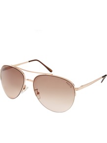 Semi Rimless Aviator Sunglasses - secondary colour: chocolate brown; predominant colour: gold; occasions: casual, evening, work, occasion, holiday; style: aviator; size: standard; material: chain/metal; pattern: plain; finish: metallic