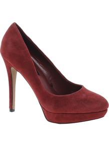 Suede Heeled Shoe - predominant colour: burgundy; occasions: evening, work, occasion; material: suede; heel height: high; heel: platform; toe: round toe; style: courts; finish: plain; pattern: plain