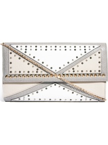 Stud Cutabout Clutch Bag - predominant colour: white; secondary colour: light grey; occasions: evening, occasion, holiday; type of pattern: light; style: clutch; length: hand carry; size: small; material: faux leather; embellishment: studs; pattern: plain; finish: plain