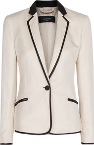 Zig Zag Blazer, Light Beige - pattern: plain; style: single breasted blazer; collar: standard lapel/rever collar; predominant colour: ivory; secondary colour: black; occasions: work; length: standard; fit: tailored/fitted; fibres: linen - mix; sleeve length: long sleeve; sleeve style: standard; collar break: medium; pattern type: fabric; texture group: woven light midweight