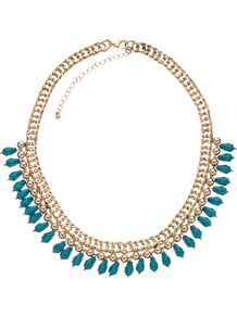 Nieve Necklace - predominant colour: turquoise; secondary colour: gold; occasions: casual, evening, occasion, holiday; style: choker/collar; length: short; size: standard; material: chain/metal; trends: metallics; finish: metallic; embellishment: beading
