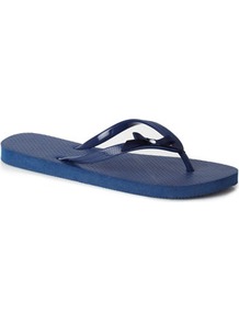 Navy Flipflop - predominant colour: navy; occasions: casual, holiday; material: plastic/rubber; heel height: flat; heel: standard; toe: toe thongs; style: flip flops / toe post; finish: plain; pattern: plain