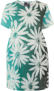 Swan Clements Ribeiro Daisy Dot Print Jersey Dress - style: t-shirt; length: below the knee; neckline: round neck; fit: loose; secondary colour: white; predominant colour: teal; occasions: casual; fibres: polyester/polyamide - mix; sleeve length: short sleeve; sleeve style: standard; trends: high impact florals; pattern type: fabric; pattern size: big & busy; pattern: florals; texture group: jersey - stretchy/drapey