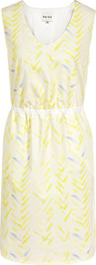 Audley Chevron Chevron Fit & Flare Dress - style: shift; length: mid thigh; neckline: v-neck; fit: fitted at waist; sleeve style: sleeveless; waist detail: elasticated waist; predominant colour: ivory; secondary colour: primrose yellow; occasions: casual, holiday; fibres: cotton - mix; sleeve length: sleeveless; texture group: crepes; pattern type: fabric; pattern size: light/subtle; pattern: patterned/print