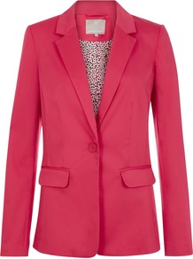 Taylor Jacket, Hot Pink - pattern: plain; style: single breasted blazer; length: below the bottom; collar: standard lapel/rever collar; predominant colour: pink; occasions: casual, evening, work; fit: tailored/fitted; fibres: cotton - stretch; sleeve length: long sleeve; sleeve style: standard; collar break: medium; pattern type: fabric; texture group: woven light midweight