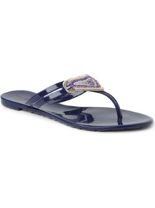 Aquarius Embellished Jelly Sandals - secondary colour: true red; predominant colour: navy; occasions: casual, evening, holiday; material: plastic/rubber; heel height: flat; embellishment: beading; heel: standard; toe: toe thongs; style: flip flops / toe post; finish: plain; pattern: plain